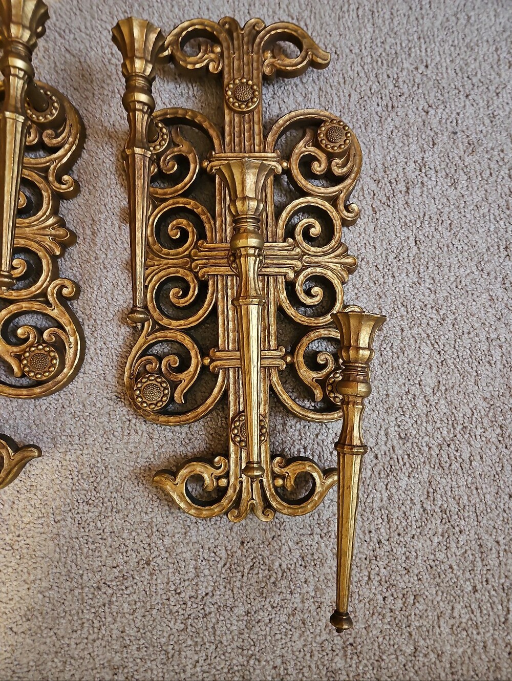 PAIR HOMCO DART 4193 GOTHIC ORNATE WALL CANDELABRA CANDLE HOLDER SCONCES - Picture 3 of 9